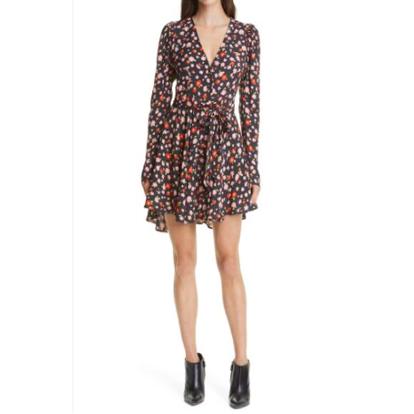 ROTATE Dresses & Skirts - Rotate Birger Christensen Emma Dress Floral Long Sleeve Tie Belt Black Mini 2‎
